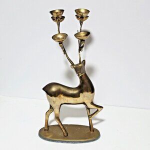 Reindeer Brass Candle Holder Candelabra 16.5" x 8.75" x 6" Christmas 6 Candles